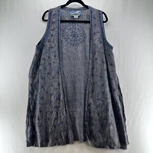 Tienda Ho Long Cardigan Vest Womens Free Size Open Front Embroidered Blue Gray